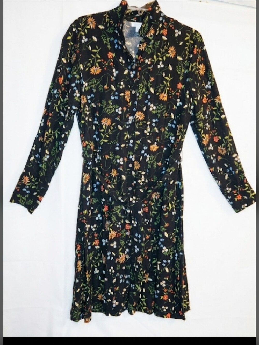 J.Jill Women’s Dark Navy Floral Long Sleeve Midi Shirt Dress Size Small - Picture 5 of 12